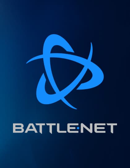 Capa do cartão presente da BattleNet. O fundo é um gradiente, variando do azul claro na parte esquerda para o azul escuro na parte direita. No centro está o logotipo da BattleNet. É um triângulo estilizado com os lados entrelaçados, em azul claro. Abaixo está a palavra ‘BATTLENET’ escrita em letras maiúsculas cinza claro, em uma fonte que remete à tecnologia. Essa imagem representa um cartão presente associado à plataforma de jogos BattleNet, onde os usuários podem adquirir jogos e conteúdo digital.