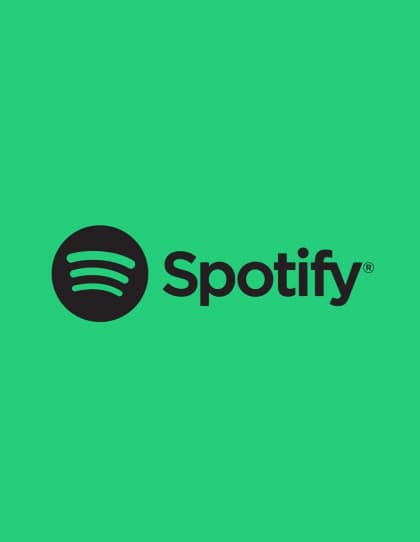 Capa do cartão presente de assinatura Spotify. O fundo é verde chapado, com o logotipo Spotify preto no centro, escrito "Spotify".